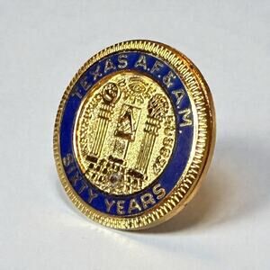 VTG Masonic Pin Grand Lodge Texas A.F. & A.M. Masons 60 yrs 10k Plate Gemstone